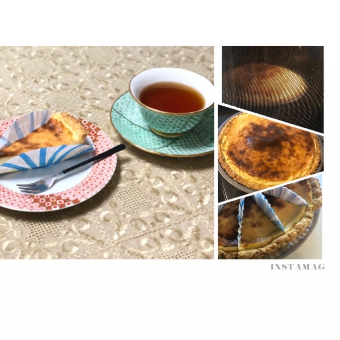 手描きの食器にチーズタルト🍰