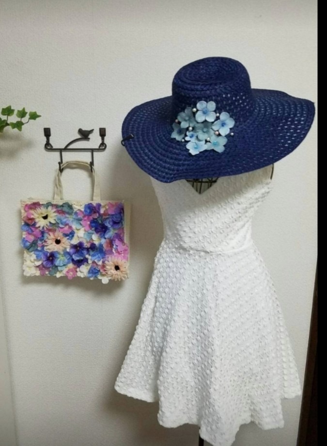 お花のバック&帽子装飾　紫陽花　