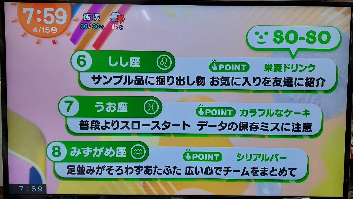 4/15今日の運勢うお座♓