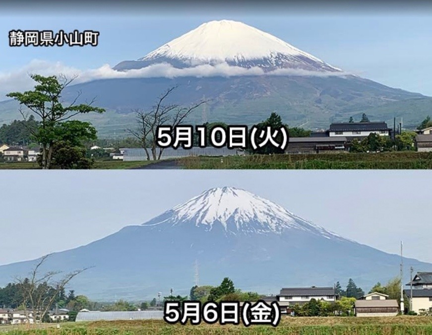 富士山に雪‼️