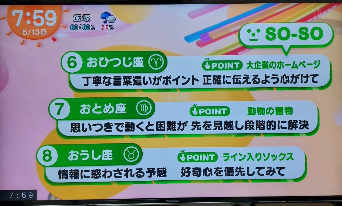 5/13今日の運勢6~8位