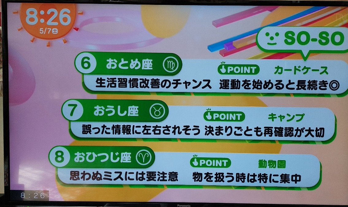 5/7今日の運勢6~8位