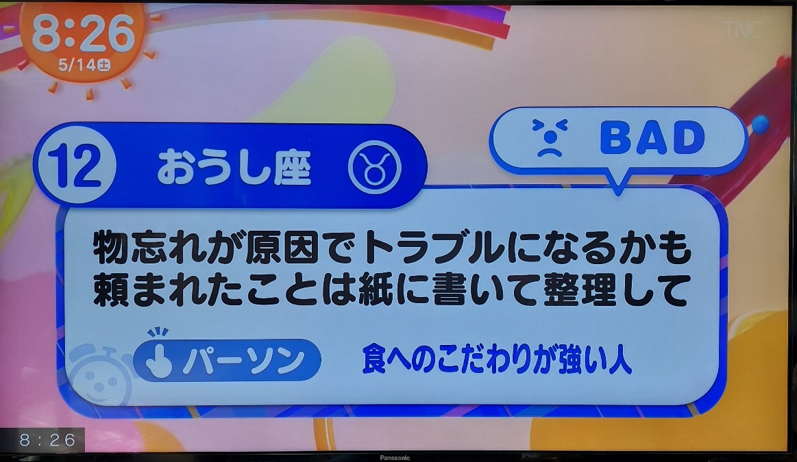 5/14今日の運勢12位おうし座♉