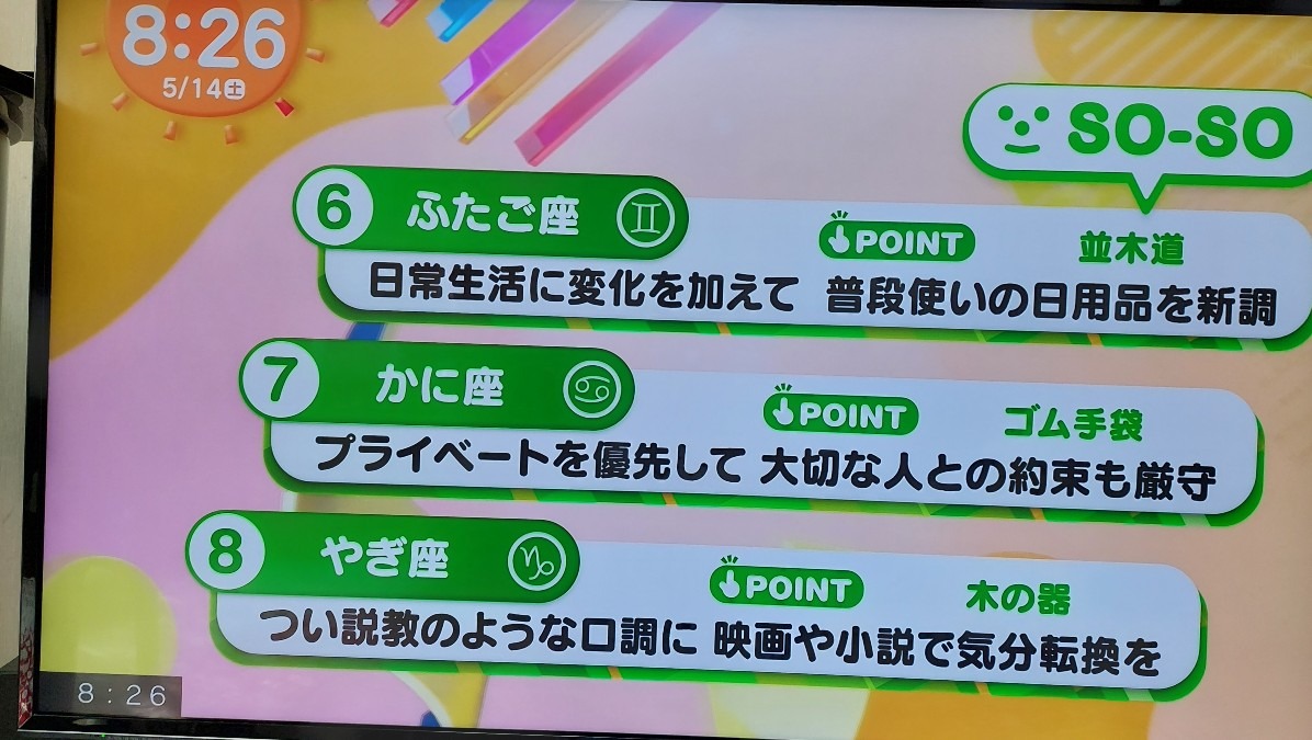 5/14今日の運勢6~8位