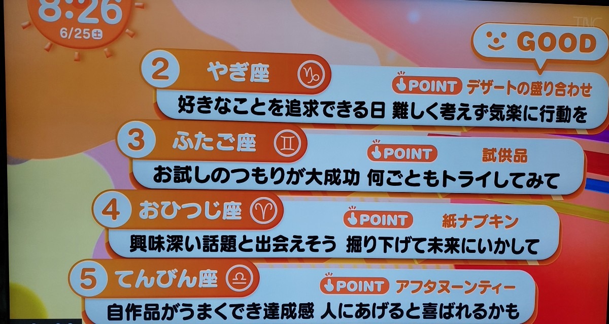 6/25今日の運勢2~5位