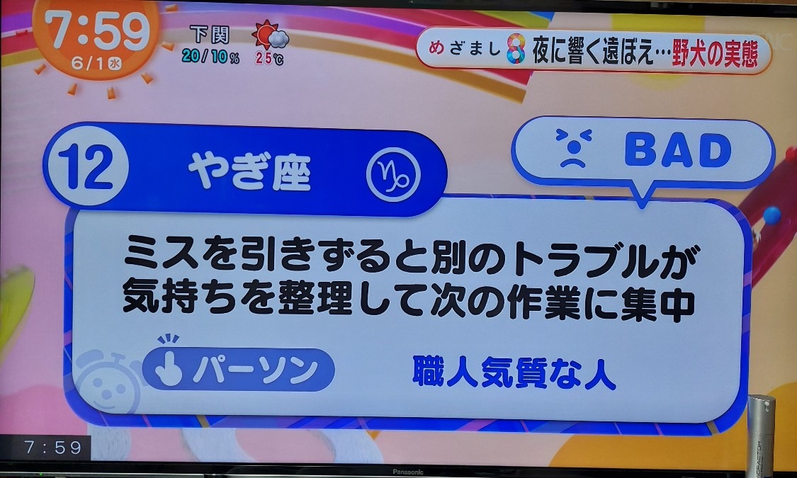 6/1今日の運勢12位やぎ座♑