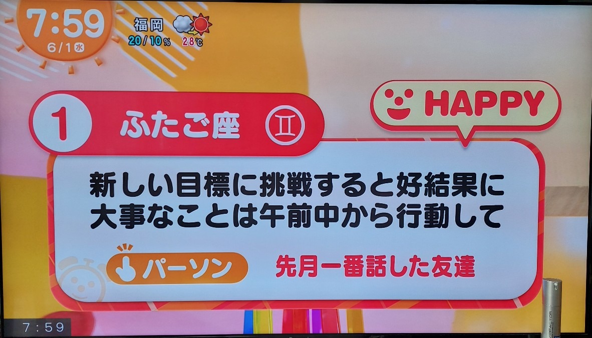 6/1今日の運勢1位ふたご座♊