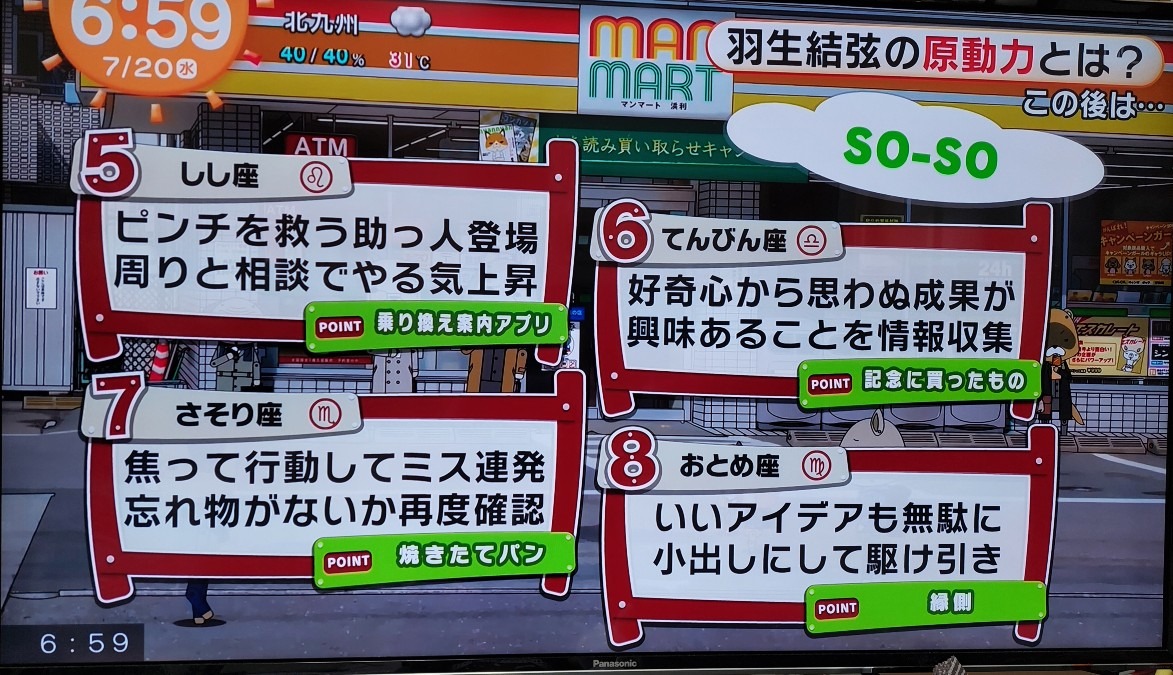 7/20今日の運勢5~8位