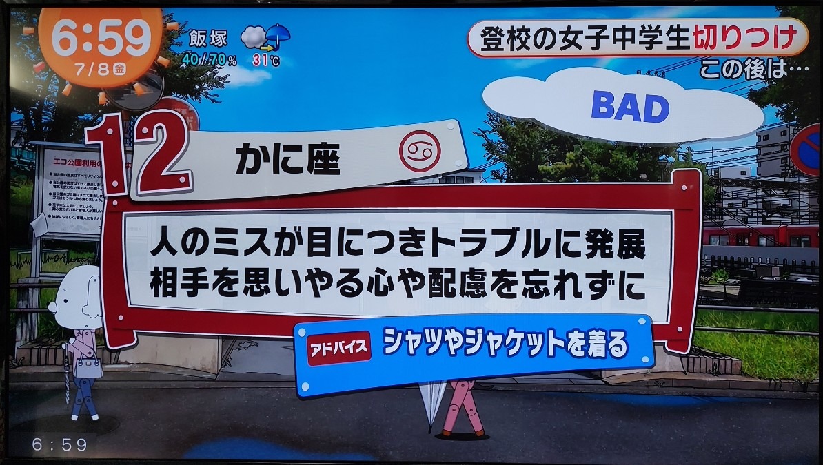 7/8今日の運勢12位かに座♋