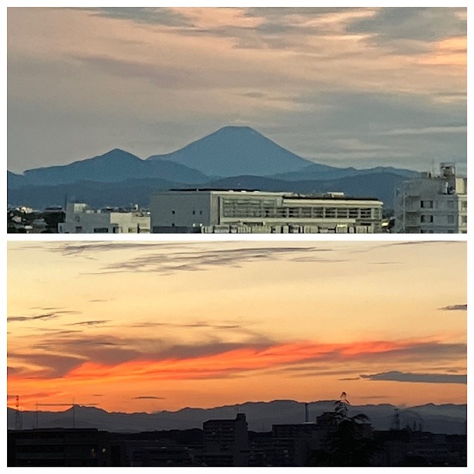 夕暮れと富士山