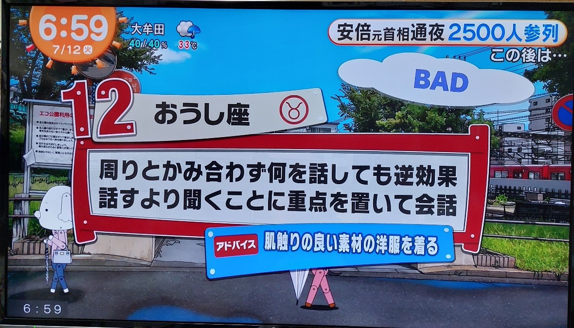 7/12今日の運勢12位おうし座♉