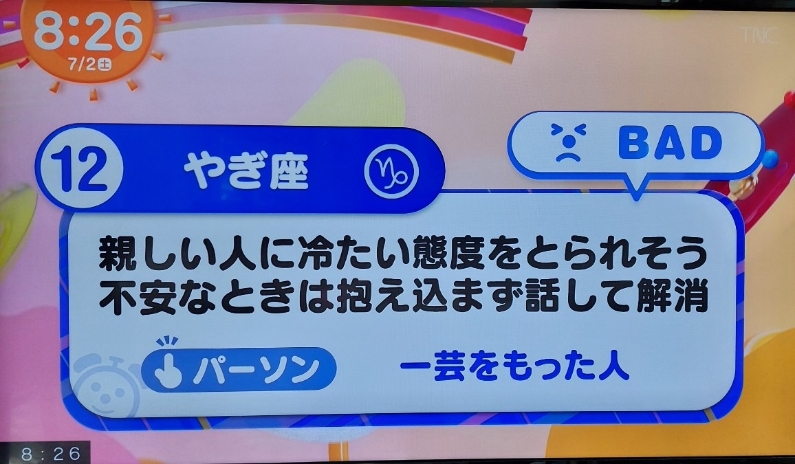 7/2今日の運勢12位やぎ座♑