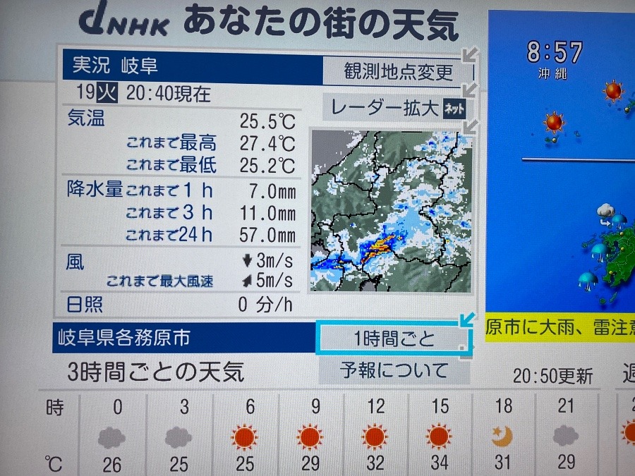 集中的に雨がふっています