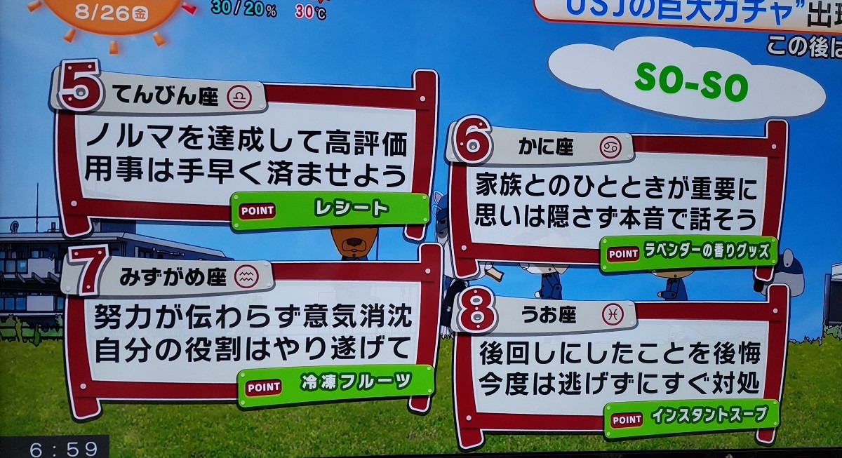 8/26今日の運勢うお座♓