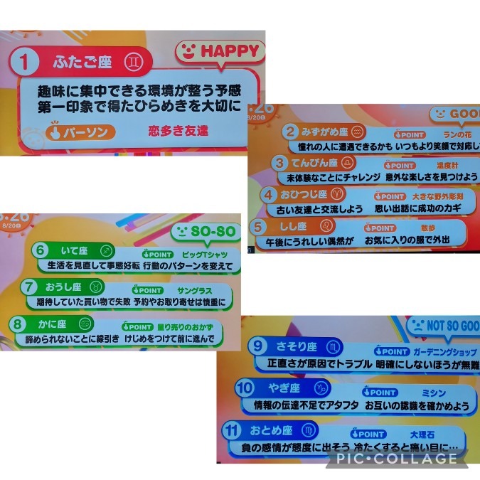 8/20今日の運勢