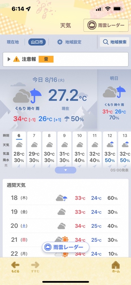 今日は雷注意報