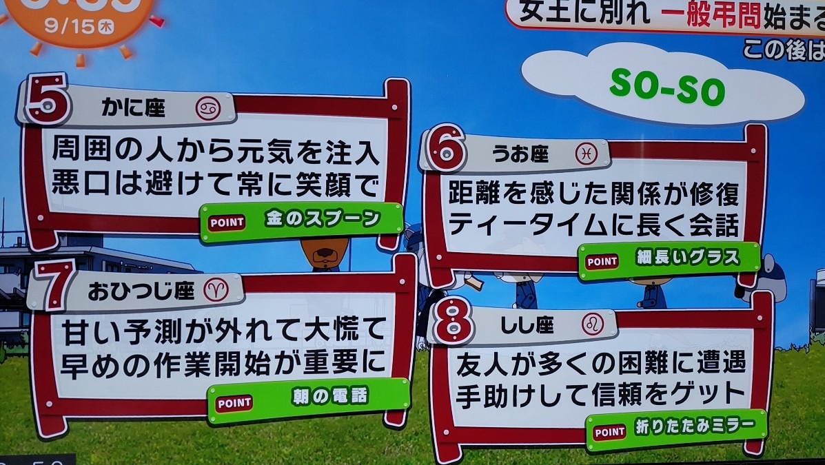 9/15今日の運勢うお座♓