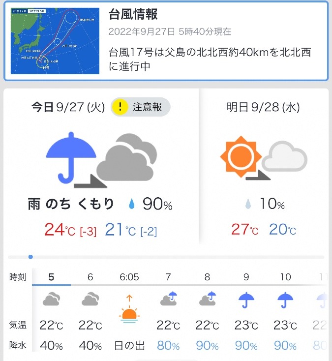 今日の天気 9/27