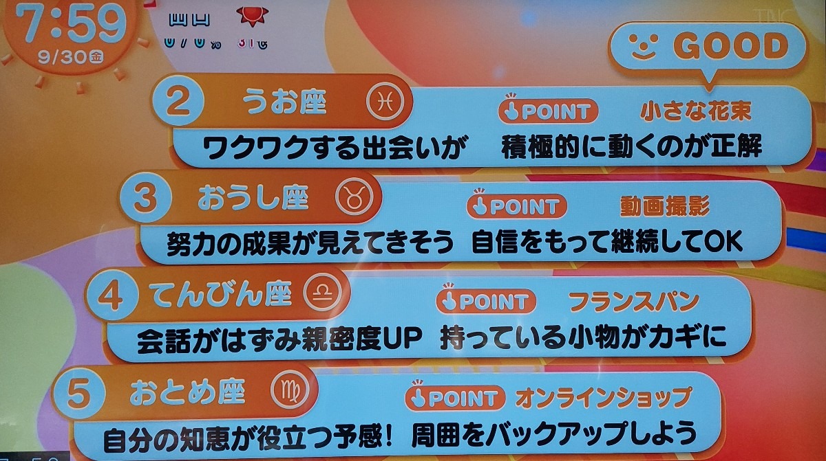 9/30今日の運勢うお座♓