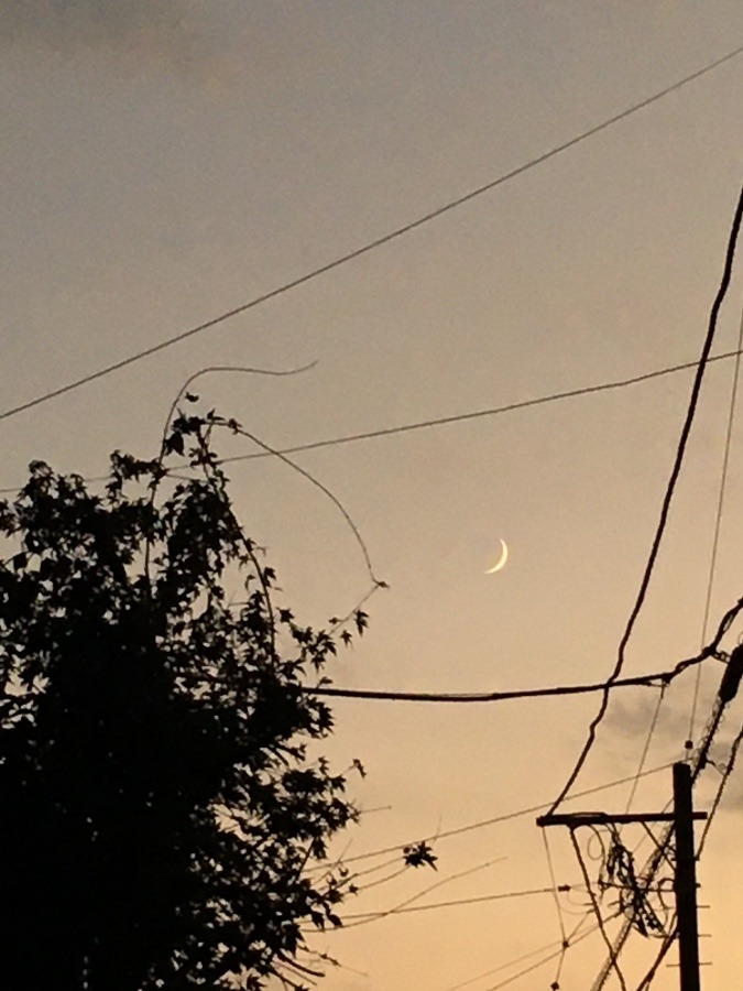 夕焼けと三日月