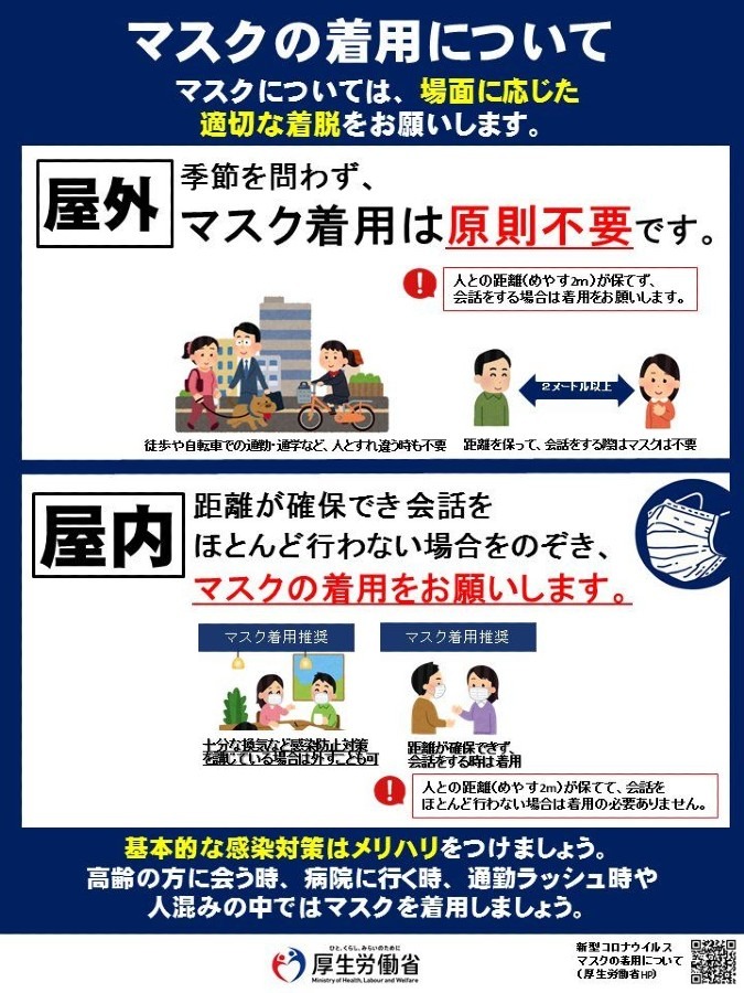 いつまでも、屋外でマスクやっている場合じゃない。厚労省も原則不要。