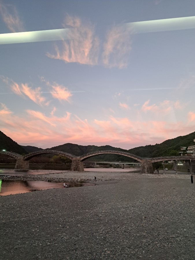 錦帯橋と夕焼け