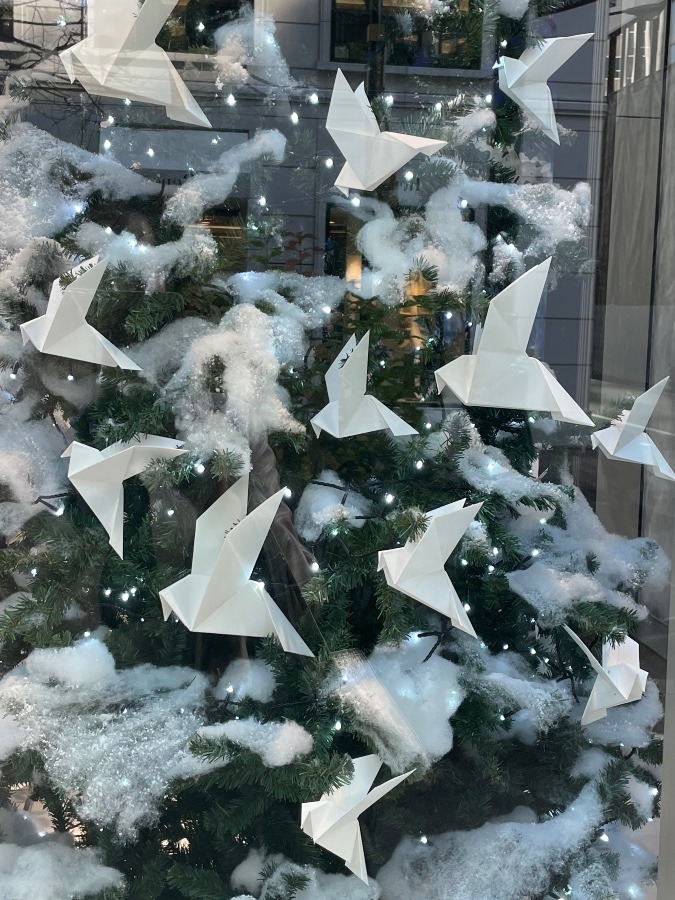 クリスマスツリーに鳥