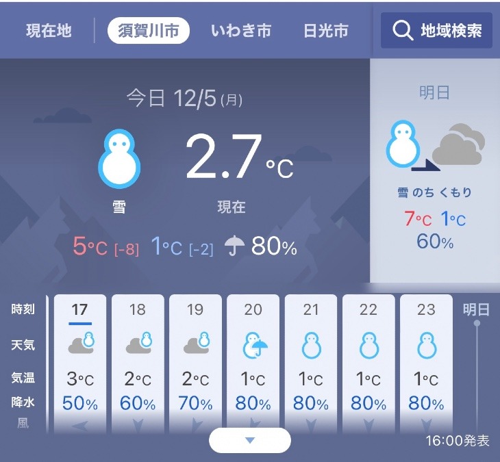 出ました😣　雪マーク❄️☃️