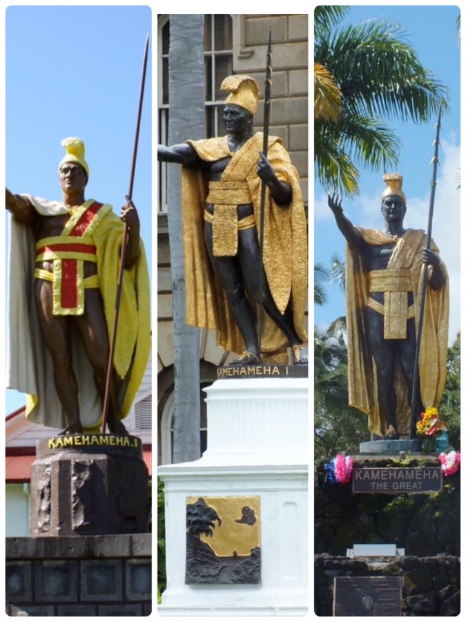 ハワイ気分：3体のカメハメハ大王像