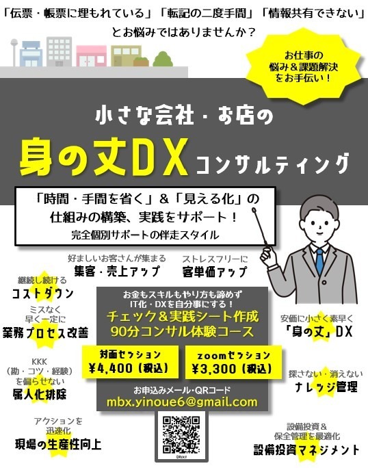 お金もスキルもやり方も諦めずIT化・DXを自分事にする！ チェック＆実践シート作成90分コンサル体験コース