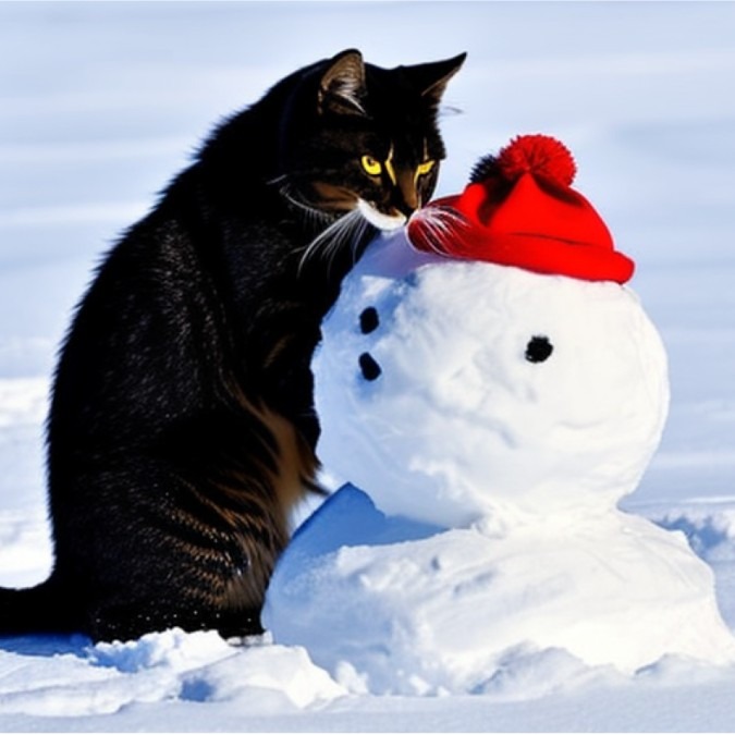 AIで猫に雪だるまを作らせてみた☆