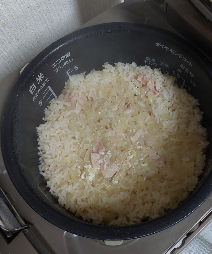 ラピちゃんの炊飯器でチャーハン