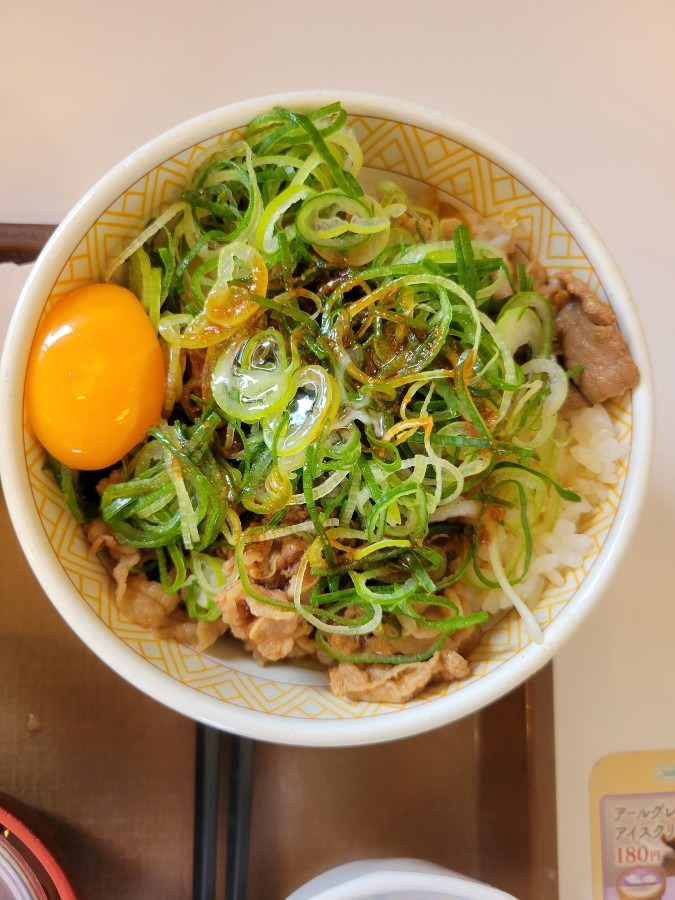 今日のランチはすき家さんの,ねぎたま牛丼でした