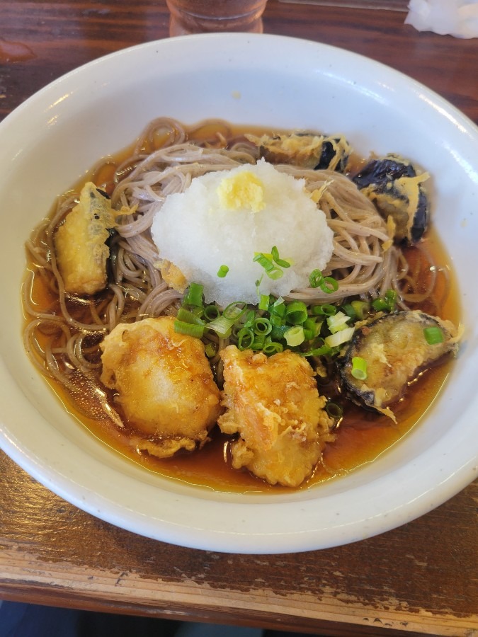 鐘庵さんの揚げなす鶏天おろしそば