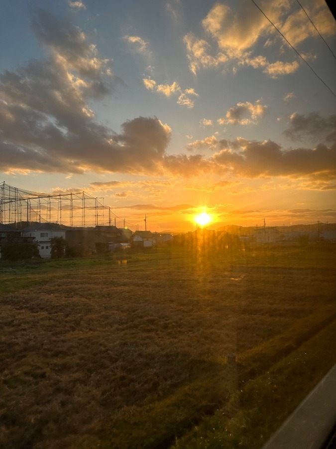 車窓からの夕陽