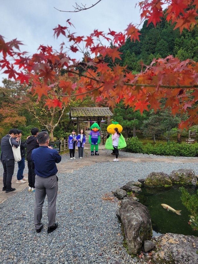 もみじの紅葉とゆるキャラ